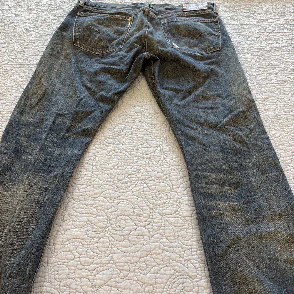 Polo Ralph Lauren 381 Mens 34x32 Dark Blue Jeans Distress Cotton Denim Nice Fade